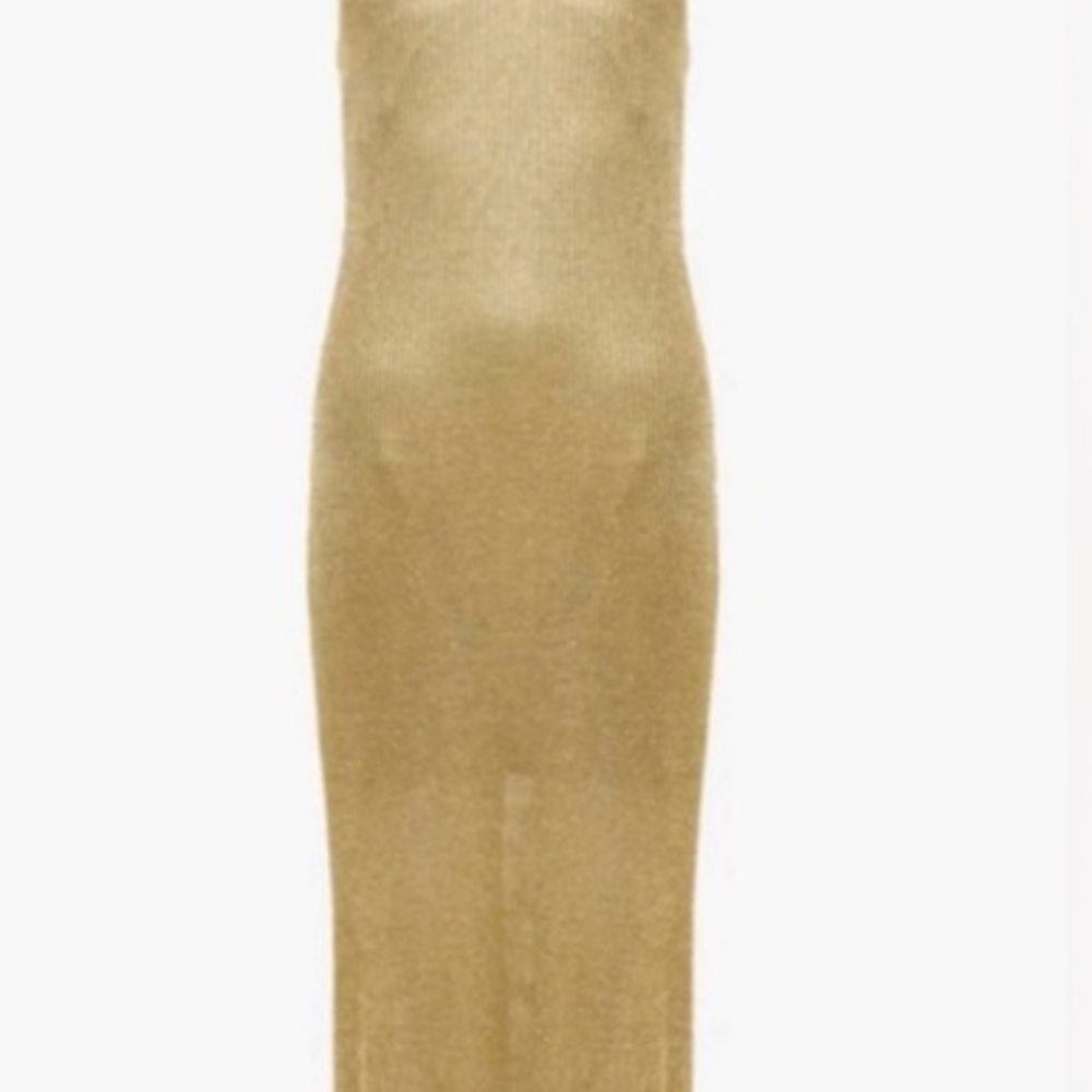 French Connection Gold Metallic Ribbed Knit Dress